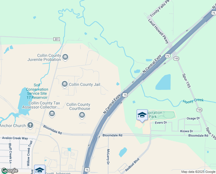 map of restaurants, bars, coffee shops, grocery stores, and more near North Central Expressway in McKinney