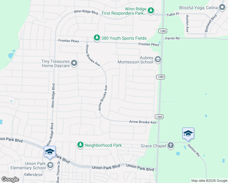 map of restaurants, bars, coffee shops, grocery stores, and more near 2705 Lakeside Drive in Denton County