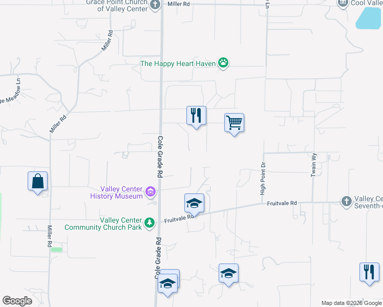 map of restaurants, bars, coffee shops, grocery stores, and more near 29433 Cole Grade Road in Valley Center