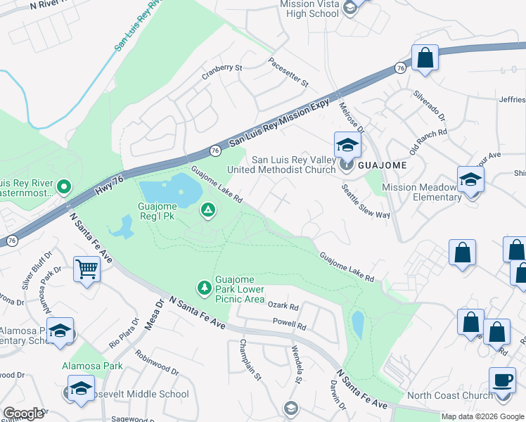 map of restaurants, bars, coffee shops, grocery stores, and more near 5402 Old Ranch Road in Oceanside