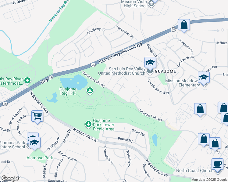 map of restaurants, bars, coffee shops, grocery stores, and more near 5402 Old Ranch Road in Oceanside