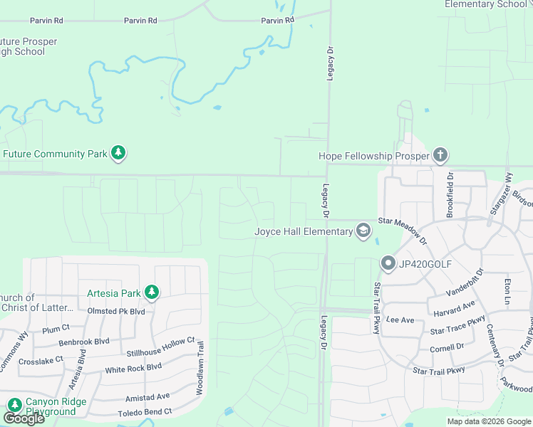 map of restaurants, bars, coffee shops, grocery stores, and more near 2620 Merrell Court in Prosper