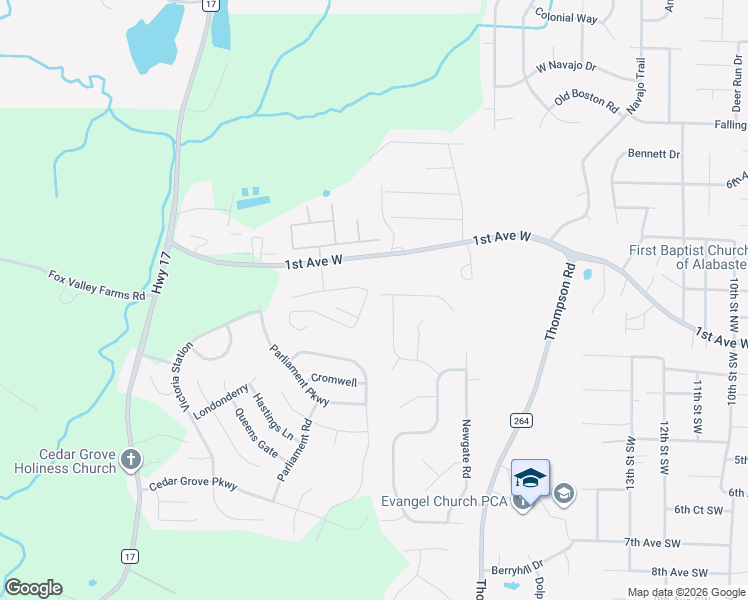 map of restaurants, bars, coffee shops, grocery stores, and more near 249 Cedar Meadow in Alabaster
