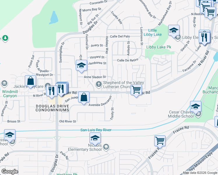 map of restaurants, bars, coffee shops, grocery stores, and more near 176 Avenida Descanso in Oceanside