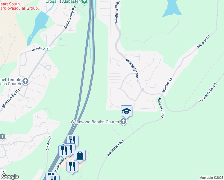 map of restaurants, bars, coffee shops, grocery stores, and more near 553 Treymoor Lake Circle in Alabaster