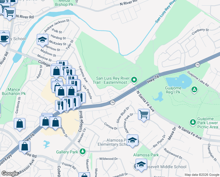 map of restaurants, bars, coffee shops, grocery stores, and more near in Oceanside