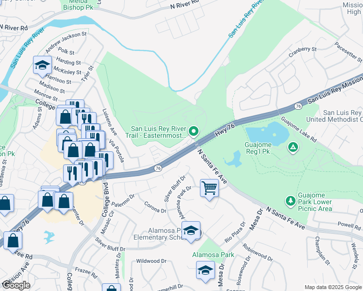 map of restaurants, bars, coffee shops, grocery stores, and more near 5048 Via Manos in Oceanside