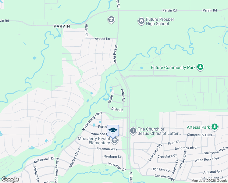 map of restaurants, bars, coffee shops, grocery stores, and more near 2174 South Teel Parkway in Prosper