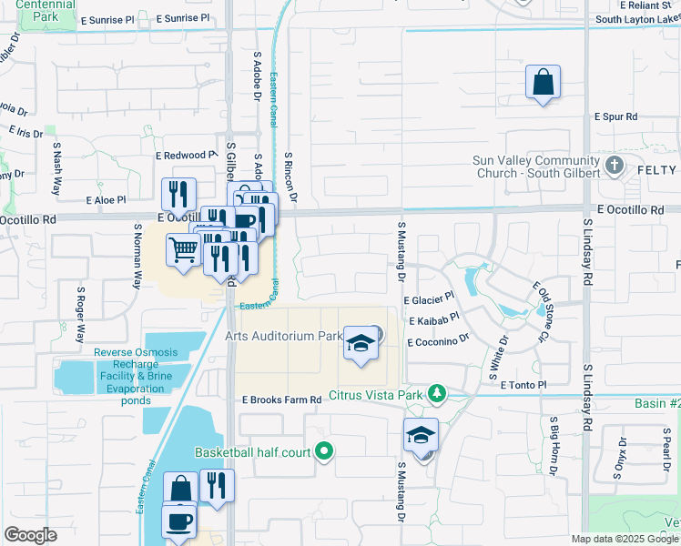 map of restaurants, bars, coffee shops, grocery stores, and more near 4131 South Miller Drive in Chandler