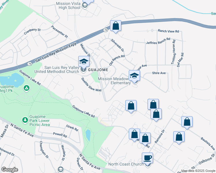 map of restaurants, bars, coffee shops, grocery stores, and more near 1683 Appaloosa Way in Oceanside