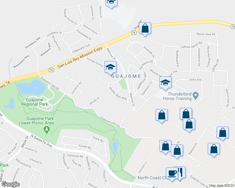 map of restaurants, bars, coffee shops, grocery stores, and more near 1691 Mustang Way in Oceanside