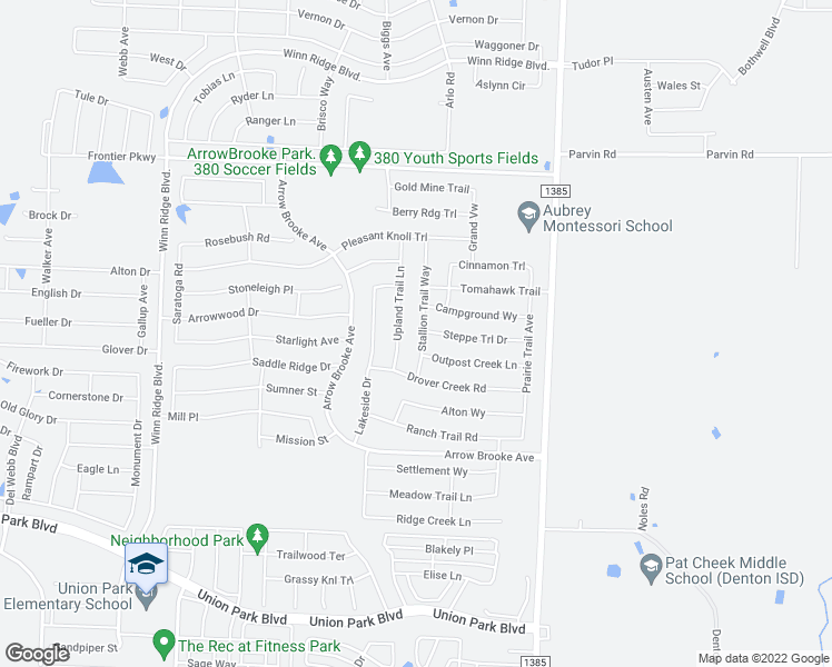 map of restaurants, bars, coffee shops, grocery stores, and more near 2708 Upland Trail Lane in Aubrey