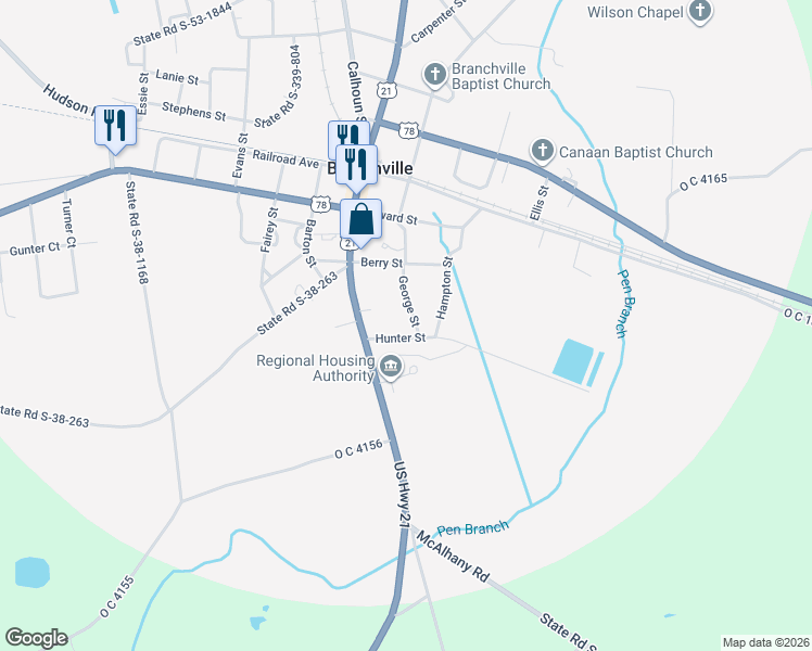map of restaurants, bars, coffee shops, grocery stores, and more near 133 George Street in Branchville