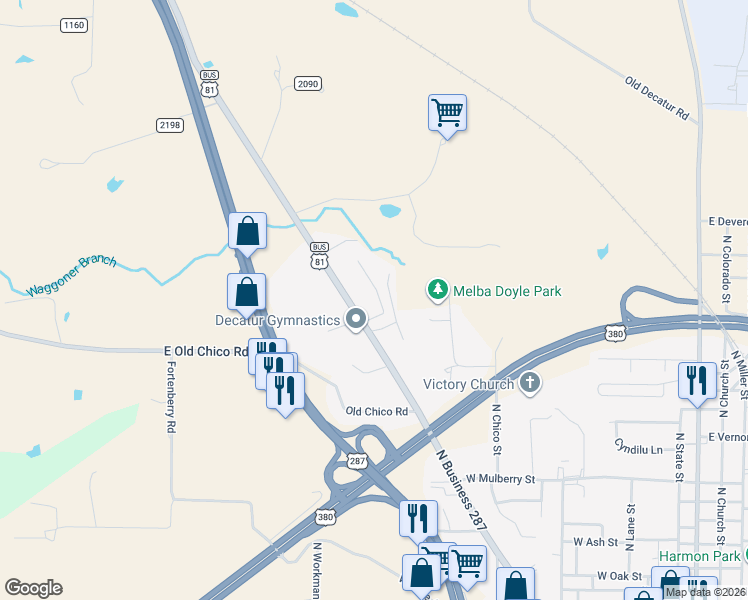 map of restaurants, bars, coffee shops, grocery stores, and more near 1403 Shady Lane in Decatur