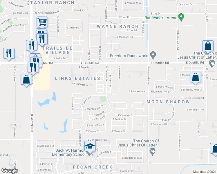 map of restaurants, bars, coffee shops, grocery stores, and more near 40408 North Parisi Place in Queen Creek