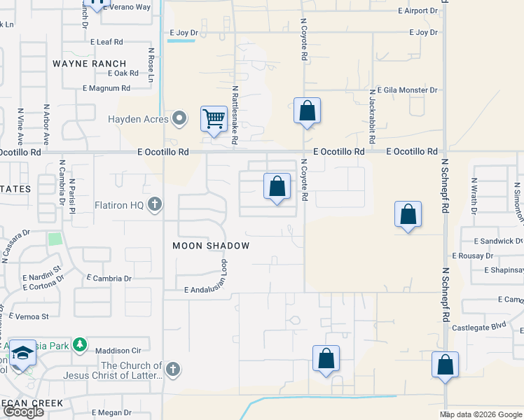 map of restaurants, bars, coffee shops, grocery stores, and more near 2388 East Meadow Mist Lane in Queen Creek