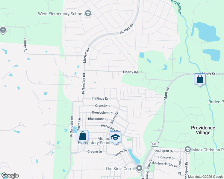 map of restaurants, bars, coffee shops, grocery stores, and more near 6032 Hailey Court in Aubrey