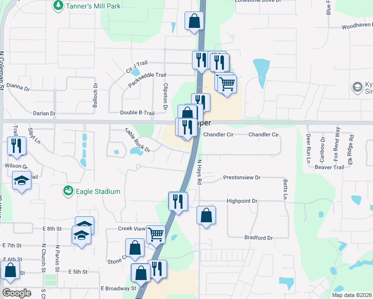 map of restaurants, bars, coffee shops, grocery stores, and more near 991 Bridgeport Drive in Prosper