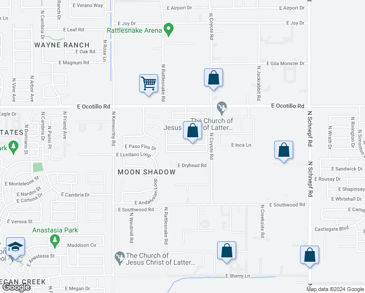 map of restaurants, bars, coffee shops, grocery stores, and more near 2387 East Meadow Creek Way in San Tan Valley