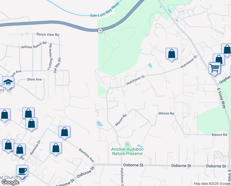 map of restaurants, bars, coffee shops, grocery stores, and more near 227 Hutchison Street in Vista