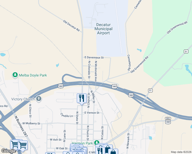 map of restaurants, bars, coffee shops, grocery stores, and more near 1604 North Mcdonald Avenue in Decatur