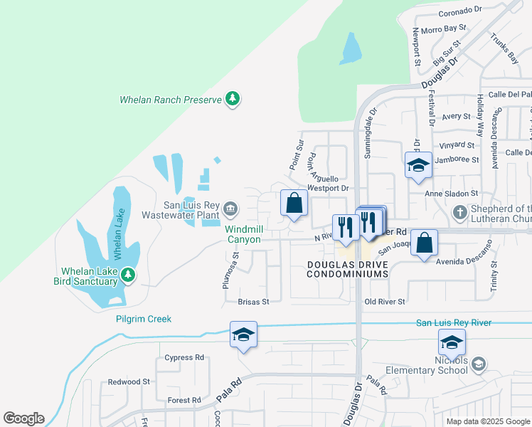 map of restaurants, bars, coffee shops, grocery stores, and more near 4237 Half Moon Bay Way in Oceanside
