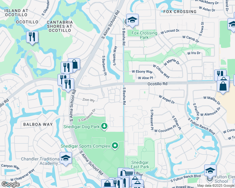 map of restaurants, bars, coffee shops, grocery stores, and more near 891 West Zion Place in Chandler