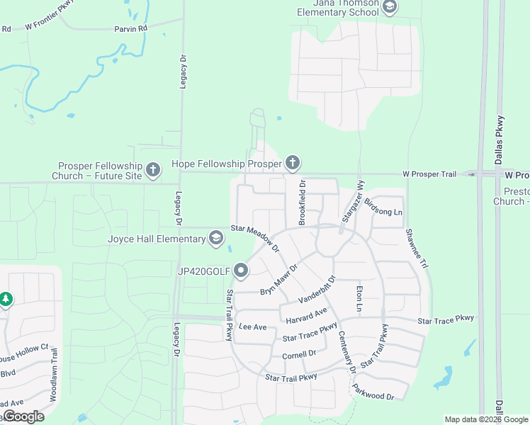 map of restaurants, bars, coffee shops, grocery stores, and more near 960 Gladewater Drive in Prosper