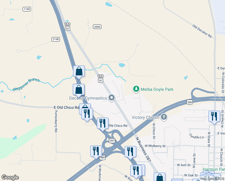 map of restaurants, bars, coffee shops, grocery stores, and more near 1403 Shady Lane in Decatur