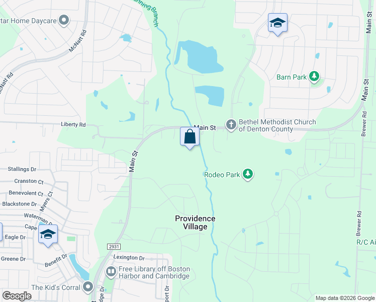 map of restaurants, bars, coffee shops, grocery stores, and more near 2880 Farm to Market Road 2931 in Aubrey