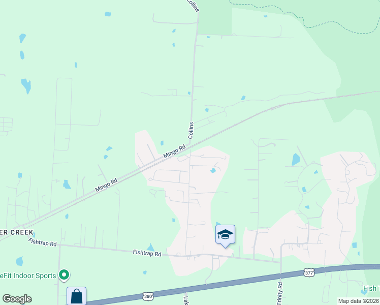map of restaurants, bars, coffee shops, grocery stores, and more near 2279 Collins Road in Denton