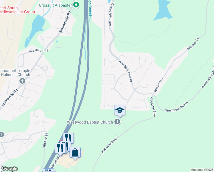 map of restaurants, bars, coffee shops, grocery stores, and more near 544 Treymoor Lake Circle in Alabaster