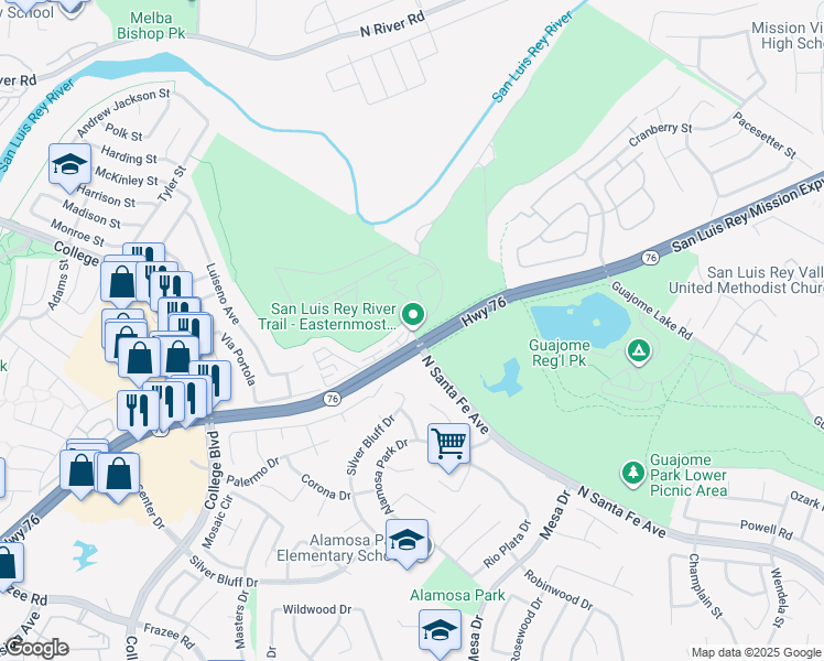 map of restaurants, bars, coffee shops, grocery stores, and more near North Santa Fe Avenue & Via Manos in Oceanside