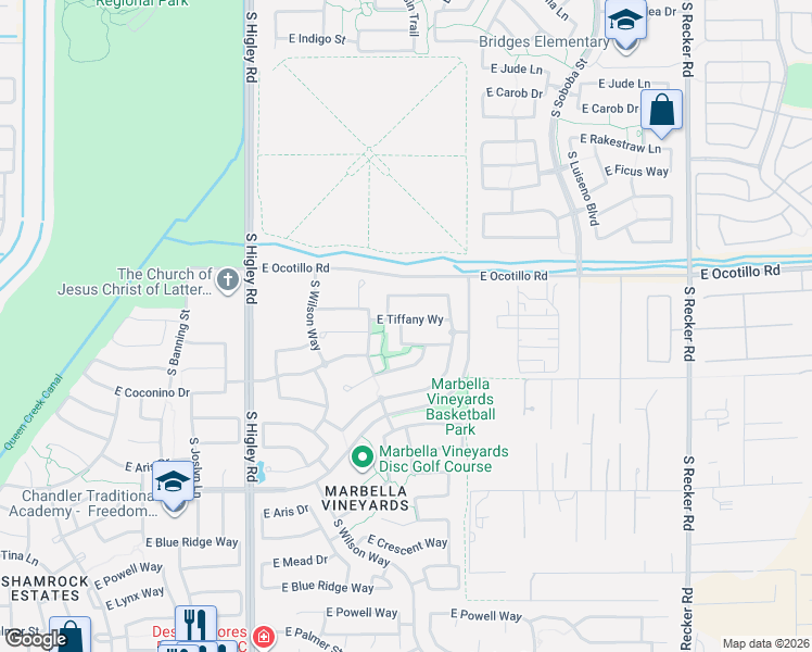 map of restaurants, bars, coffee shops, grocery stores, and more near 3502 East Ironside Lane in Gilbert