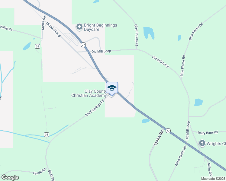 map of restaurants, bars, coffee shops, grocery stores, and more near 37993 Alabama 77 in Ashland