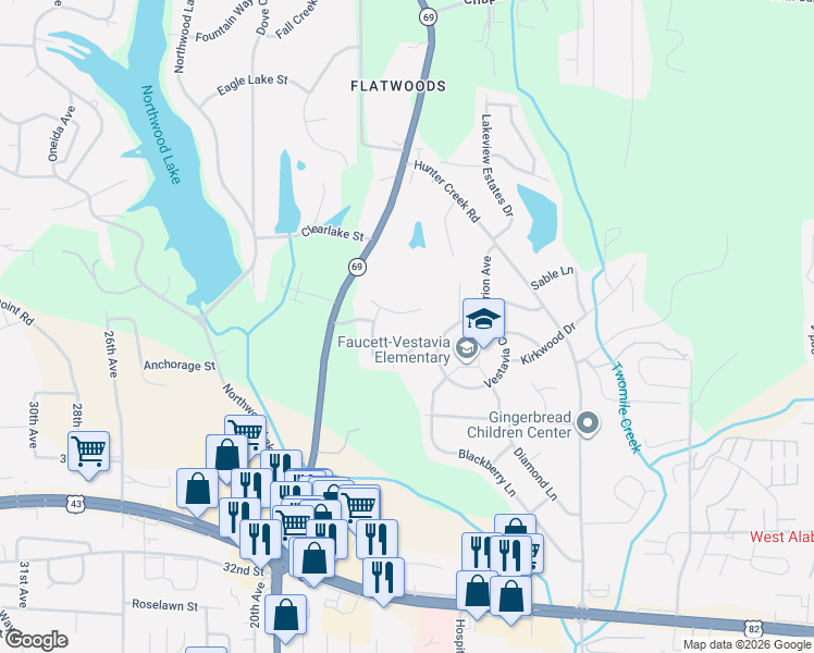 map of restaurants, bars, coffee shops, grocery stores, and more near 1300-1400 Juniper Ridge Lane in Northport