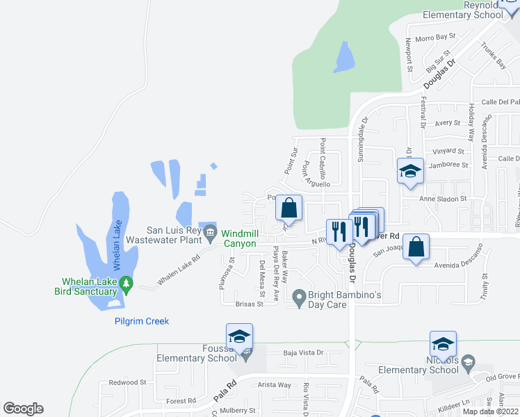 map of restaurants, bars, coffee shops, grocery stores, and more near 4274 Rockport Bay Way in Oceanside