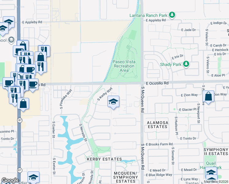 map of restaurants, bars, coffee shops, grocery stores, and more near 22103 South 118th Street in Chandler