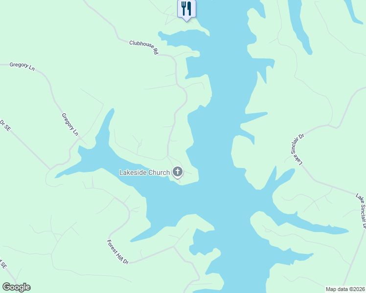 map of restaurants, bars, coffee shops, grocery stores, and more near 249 Clubhouse Road in Eatonton