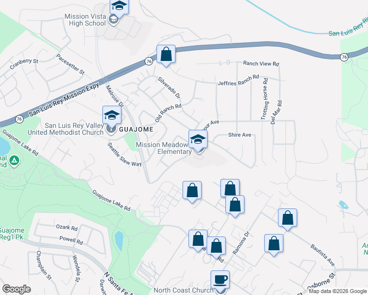 map of restaurants, bars, coffee shops, grocery stores, and more near 1791 Palomino Court in Oceanside