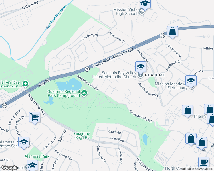 map of restaurants, bars, coffee shops, grocery stores, and more near 5432 Stirrup Way in Oceanside