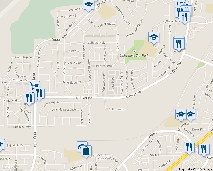 map of restaurants, bars, coffee shops, grocery stores, and more near 304 Riverview Way in Oceanside