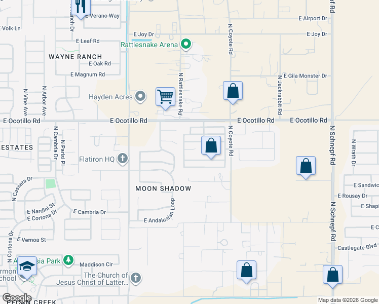 map of restaurants, bars, coffee shops, grocery stores, and more near 2311 East Meadow Point Way in San Tan Valley