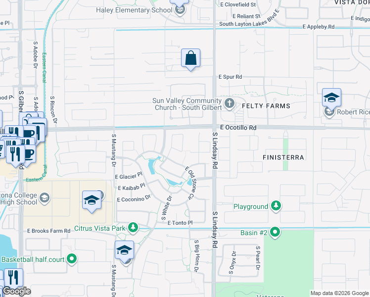 map of restaurants, bars, coffee shops, grocery stores, and more near 4079 South Mingus Drive in Chandler