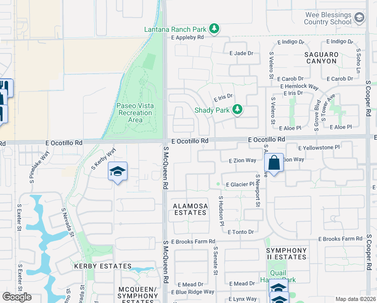 map of restaurants, bars, coffee shops, grocery stores, and more near 4020 South Crosscreek Circle in Chandler
