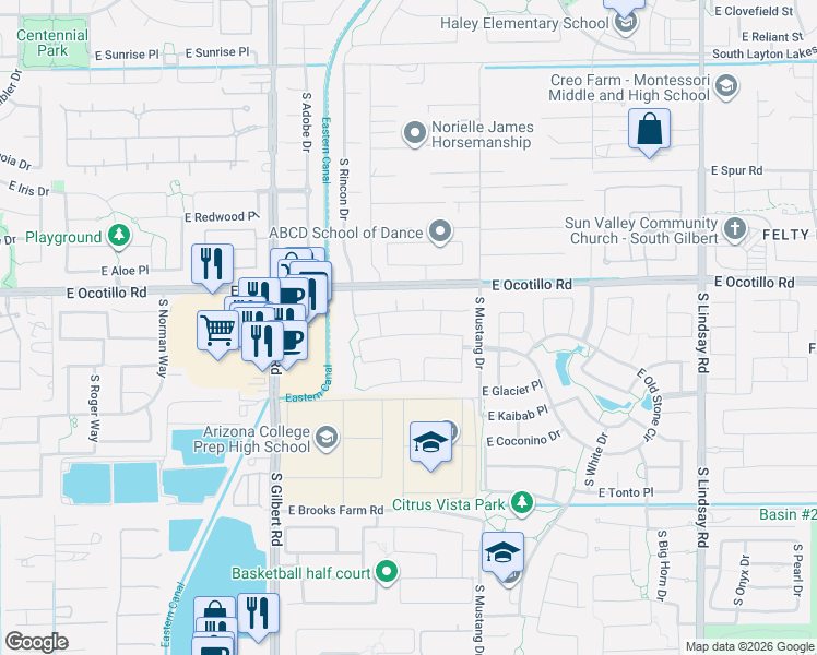 map of restaurants, bars, coffee shops, grocery stores, and more near 3392 East Zion Way in Chandler