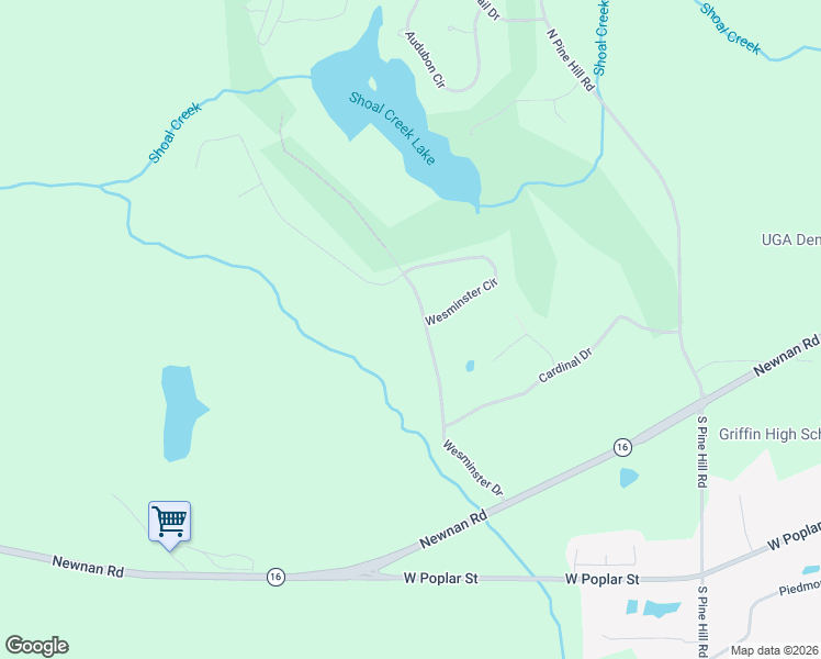 map of restaurants, bars, coffee shops, grocery stores, and more near 1805 Abbey Road in Griffin