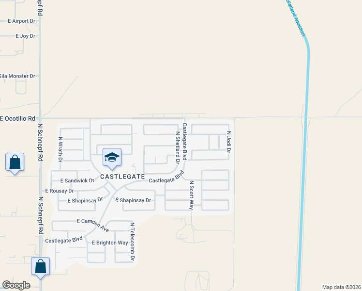 map of restaurants, bars, coffee shops, grocery stores, and more near 40525 North Shetland Drive in San Tan Valley