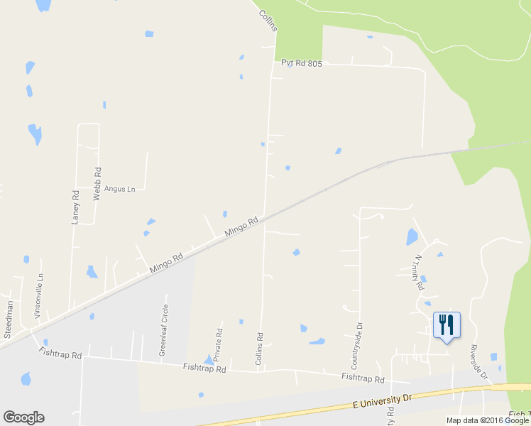 map of restaurants, bars, coffee shops, grocery stores, and more near 2316 Collins Road in Denton