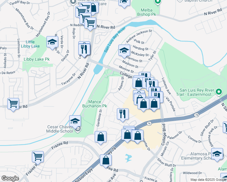 map of restaurants, bars, coffee shops, grocery stores, and more near 4843 Sumac Place in Oceanside